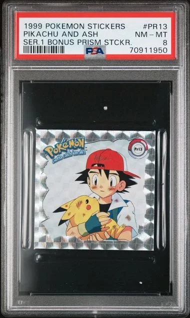 1999 Pokemon Stickers Series 1 Bonus Prism Stickers Pikachu and Ash #PR13 card image