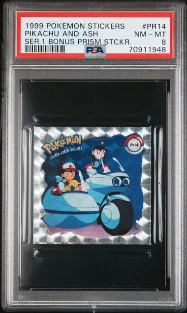 1999 Pokemon Stickers Series 1 Bonus Prism Stickers Pikachu and Ash #PR14 card image