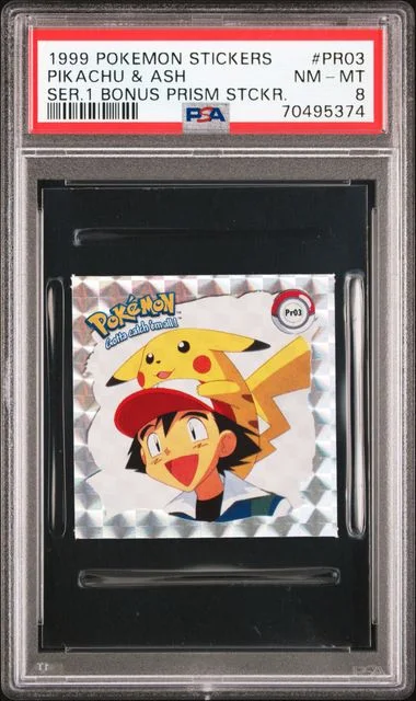 1999 Pokemon Stickers Series 1 Bonus Prism Stickers Pikachu & Ash #PR-03 card image