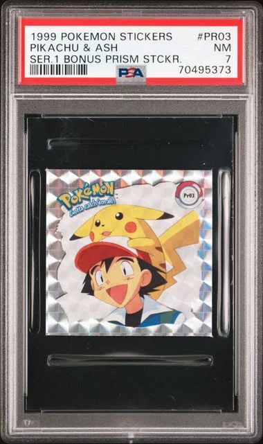 1999 Pokemon Stickers Series 1 Bonus Prism Stickers Pikachu & Ash #Pr03 card image