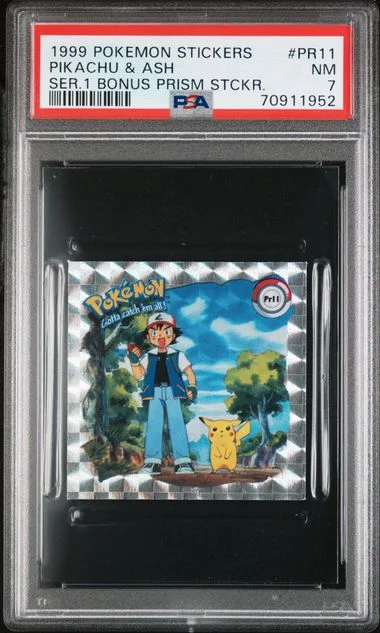 1999 Pokemon Stickers Series 1 Bonus Prism Stickers Pikachu & Ash #Pr11 card image