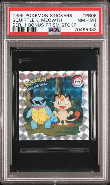 1999 Pokemon Stickers Series 1 Bonus Prism Stickers Squirtle & Meowth #PR08 card image