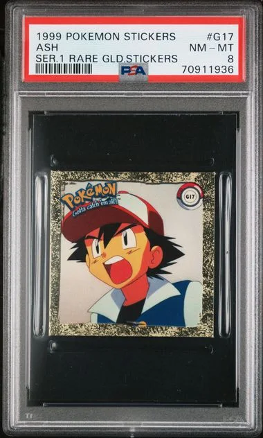 1999 Pokemon Stickers Series 1 Rare Gold Stickers Ash #G17 card image