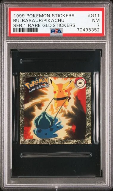 1999 Pokemon Stickers Series 1 Rare Gold Stickers Bulbasaur/Pikachu #G11 card image