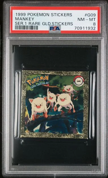 1999 Pokemon Stickers Series 1 Rare Gold Stickers Mankey #G09 card image