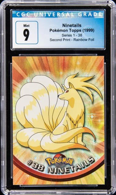 1999 Pokemon Topps Second Print Rainbow Foil Series 1 Ninetails #38 card image