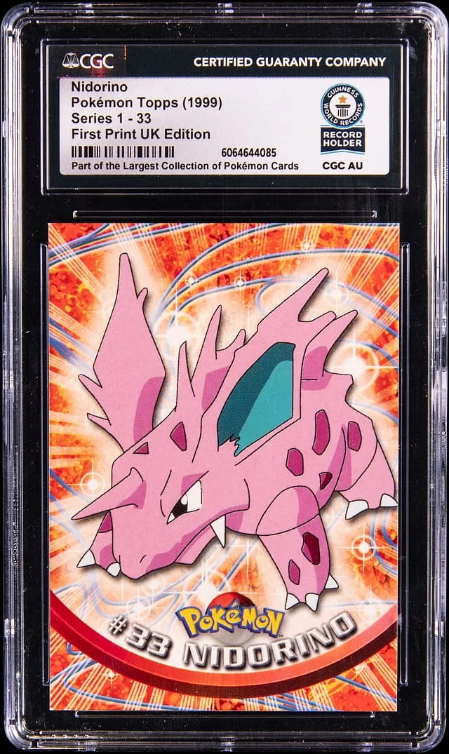 1999 Pokemon Topps Series 1 First Print UK Edition Nidorino #33 card image