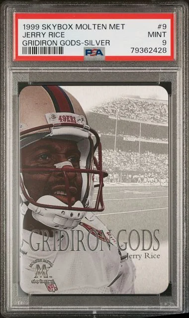 1999 SkyBox Molten Metal Jerry Rice Gridiron Gods Gridiron Gods-Silver #9 card image