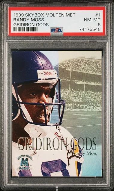 1999 SkyBox Molten Metal Randy Moss Gridiron Gods #1 card image