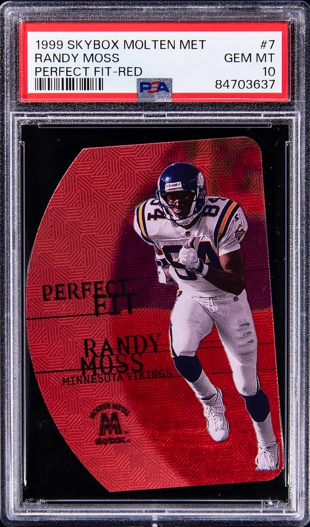 1999 SkyBox Molten Metal Randy Moss Perfect Fit Red #7 card image
