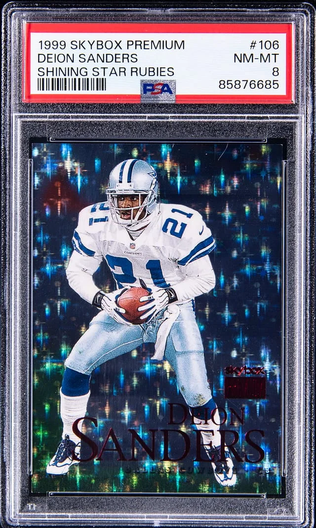 1999 SkyBox Premium Deion Sanders Shining Star Rubies #106 card image