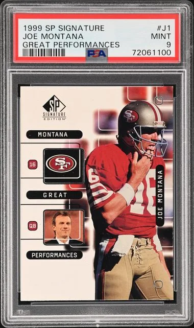 1999 SP Signature Montana Great Performances Joe Montana #J1 card image