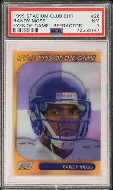 1999 Stadium Club Randy Moss Chrome Eyes Of The Game Refractor #26 card image