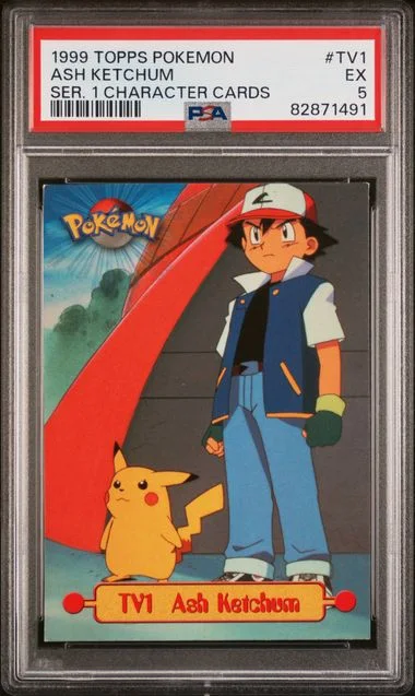 1999 Topps Ash Ketchum Pokemon Series 1 Character Cards #TV1 card image