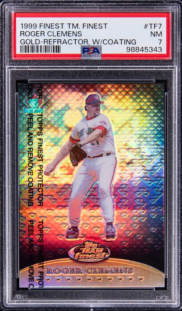 1999 Topps Finest Roger Clemens Team Finest Gold Refractor W/Coating #TF7 card image