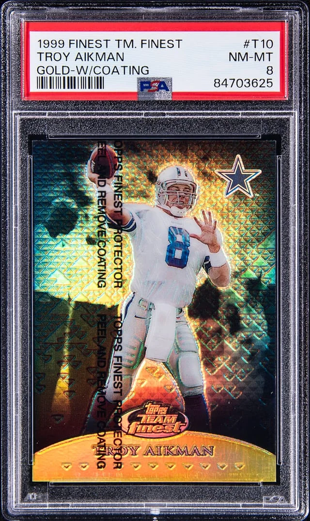 1999 Topps Finest Troy Aikman Team Finest Gold Refractor W/Coating #T10 card image