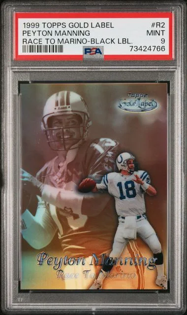 1999 Topps Gold Label Peyton Manning Race 2 Marino Black Label #R2 card image