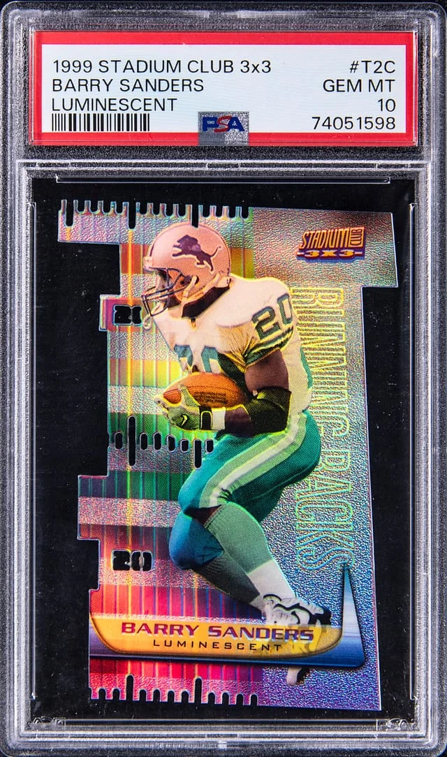 1999 Topps Stadium Club Barry Sanders 3x3 Luminescent #T2C card image