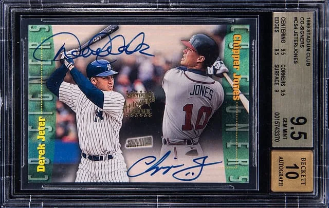 1999 Topps Stadium Club Derek Jeter/Chipper Jones Co-Signers #CS4 card image