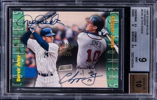 1999 Topps Stadium Club Derek Jeter/Chipper Jones Dual Co-Signers #CS4 card image