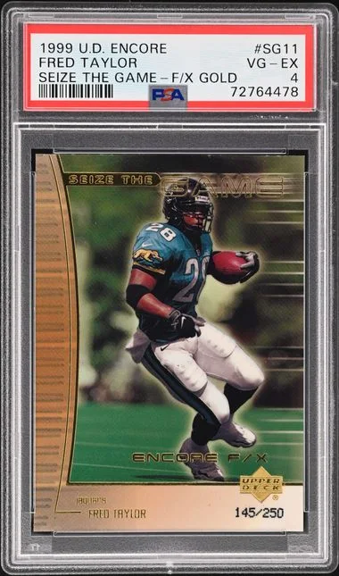 1999 Upper Deck Encore Fred Taylor Seize The Game F/X Gold #SG11 card image
