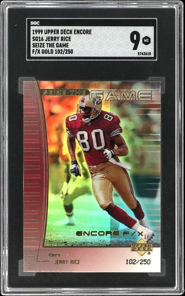 1999 Upper Deck Encore Jerry Rice Seize The Game F/X Gold #SG16 card image