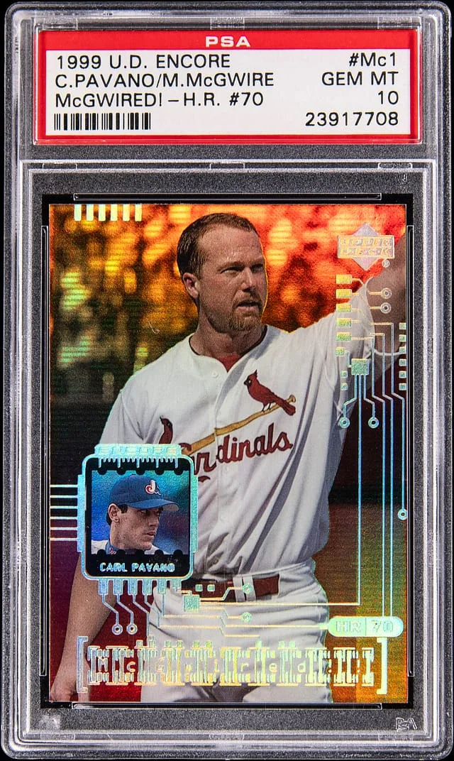 1999 Upper Deck Encore #Mc1 Carl Pavano/Mark McGwire McGwired! H.R. #70 card image