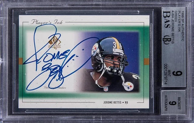 1999 Upper Deck SP Authentic Jerome Bettis Player's Ink Green #JBA card image