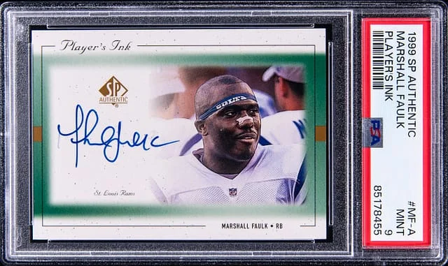 1999 Upper Deck SP Authentic Marshall Faulk Player's Ink #MF-A card image