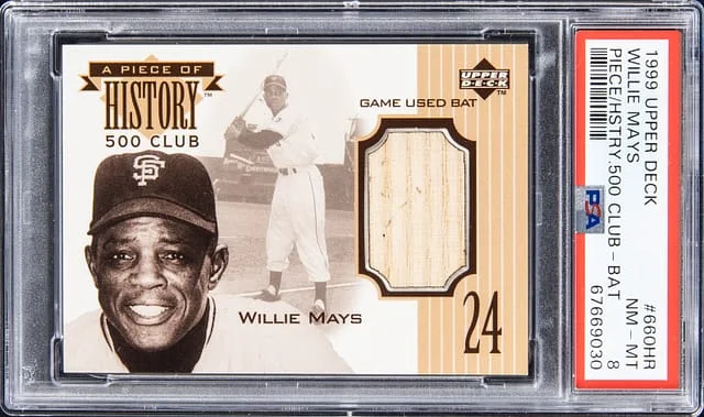 1999 Upper Deck Willie Mays Piece of History 500 Club Bat #660HR card image