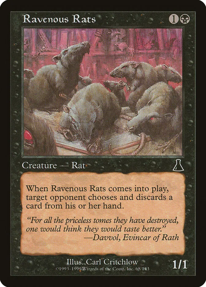 1999 Urza's Destiny Ravenous Rats common #68 unlisted card image