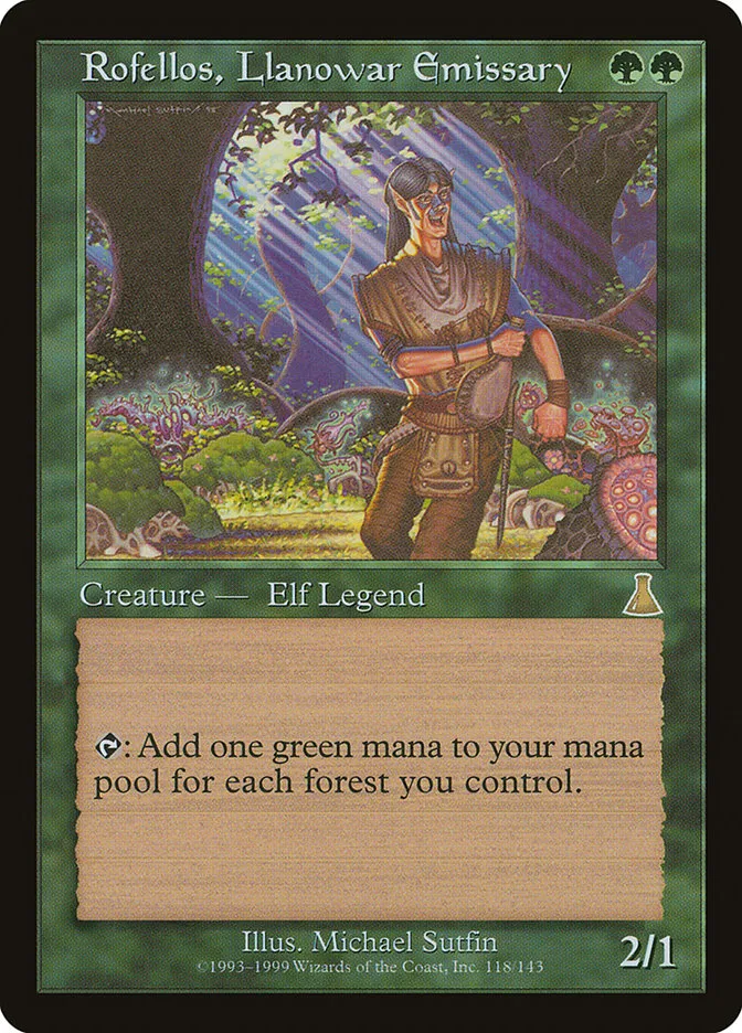 1999 Urza's Destiny Rofellos, Llanowar Emissary rare #118 unlisted card image
