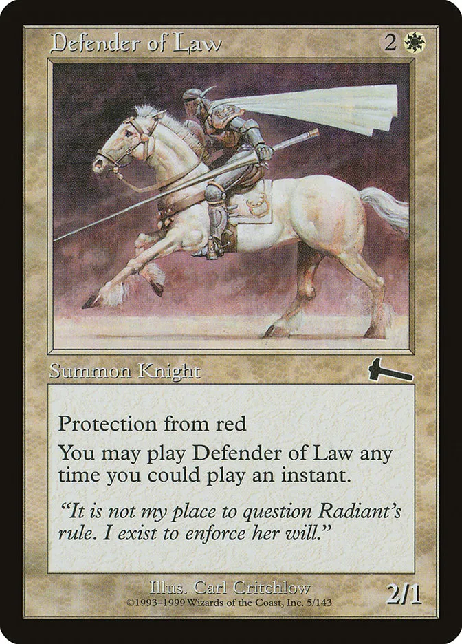 1999 Urza's Legacy Defender of Law common #5 unlisted card image