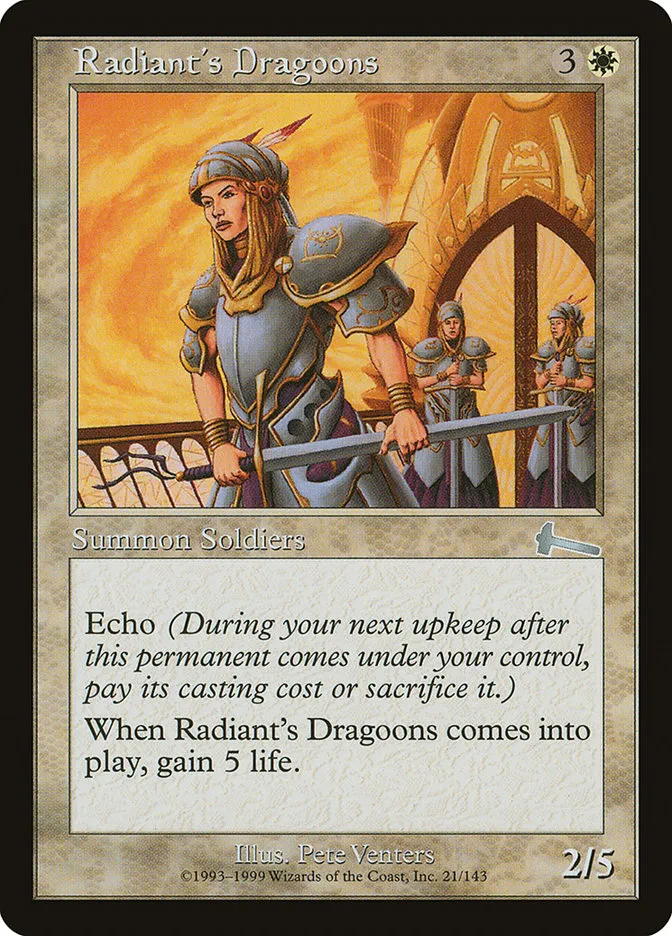 1999 Urza's Legacy Radiant's Dragoons uncommon #21 unlisted card image