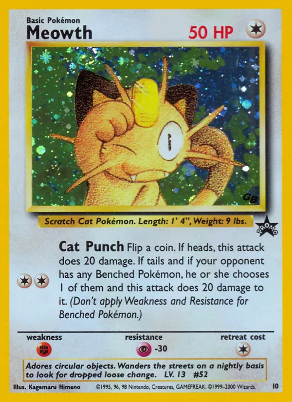 1999 Wizards Black Star Promos Meowth Promo #10/53 Promo card image