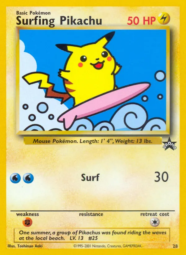 1999 Wizards Black Star Promos Surfing Pikachu Promo #28/53 Promo card image