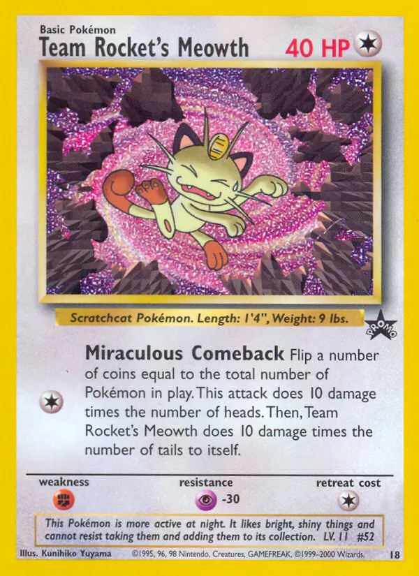 1999 Wizards Black Star Promos Team Rocket's Meowth Promo #18/53 Promo card image