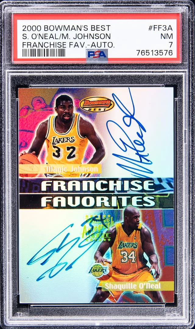 2000-01 Bowman's Best Shaquille O'Neal/Magic Johnson Franchise Favorites Autographs #FF3A card image
