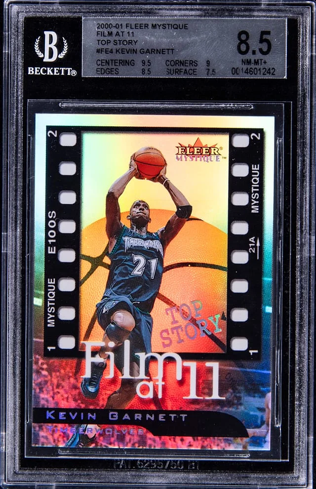 2000-01 Fleer Mystique Kevin Garnett Film At 11 Top Story #FE4 card image