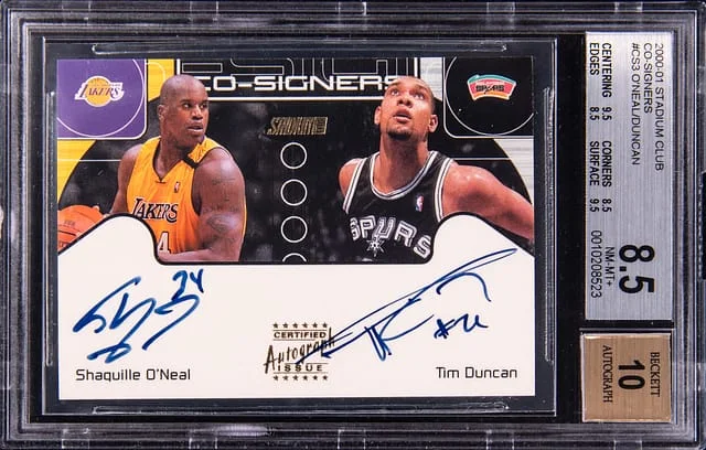 2000-01 Topps Stadium Club Shaquille O'Neal/Tim Duncan Co-Signers #CS3 card image