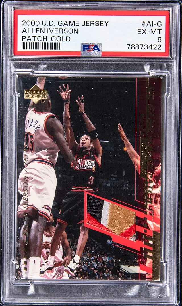 2000-01 Upper Deck Game Jersey Allen Iverson Game-Used Patch Gold #AI-G card image