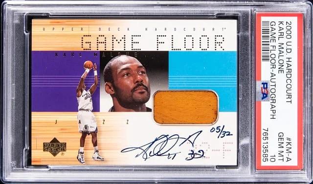2000-01 Upper Deck Hardcourt Karl Malone Game Floor Autograph #KM-A card image