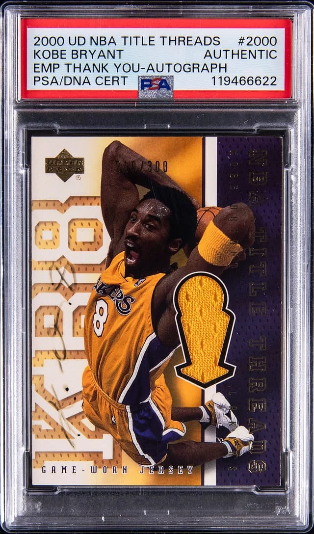2000-01 Upper Deck Kobe Bryant NBA Title Threads Employee Thank You Autograph #2000 card image
