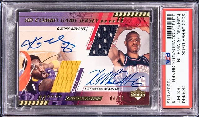 2000-01 Upper Deck Kobe Bryant, Kenyon Martin Dual Jersey Combo Autograph #KB/KM-A card image