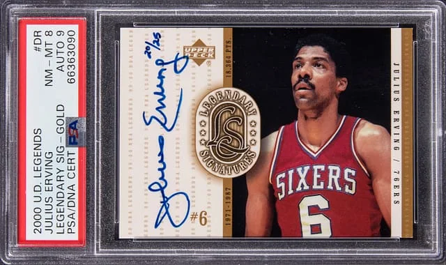 2000-01 Upper Deck Legends Julius Erving Legendary Signatures Gold #DR card image
