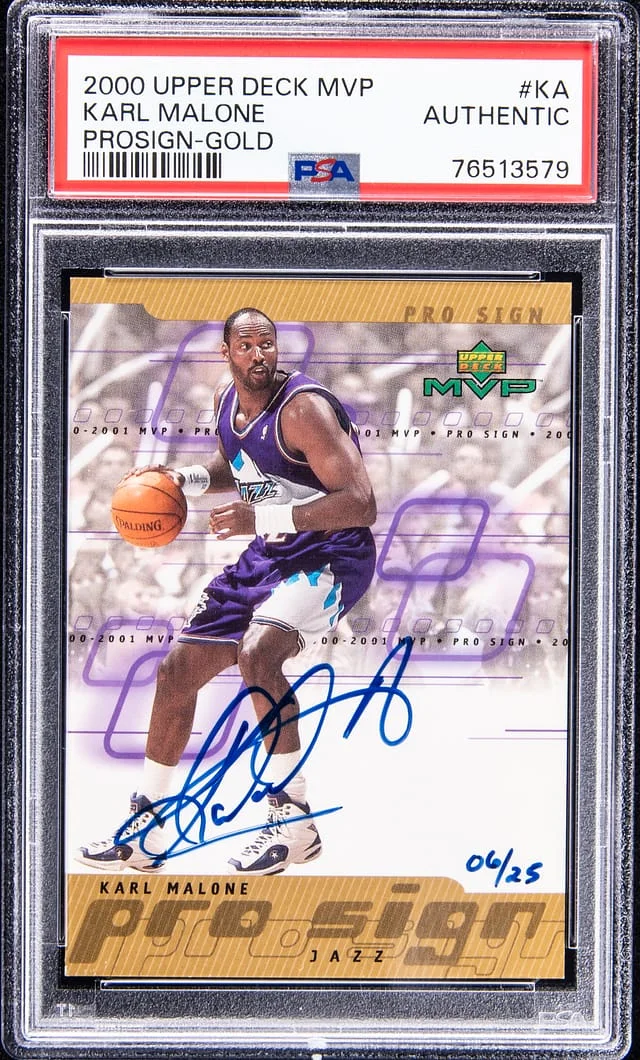 2000-01 Upper Deck MVP Karl Malone Pro Sign Gold #KA card image