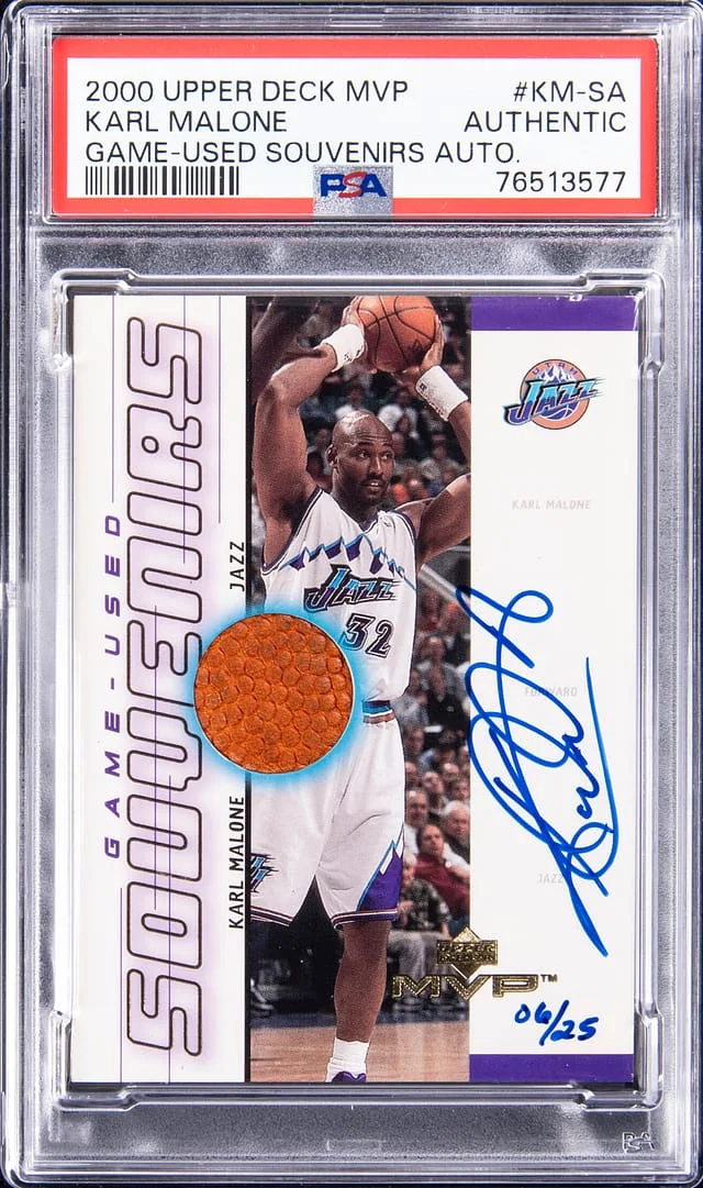 2000-01 Upper Deck MVP Karl Malone Game-Used Souvenir Autograph #KM-SA card image