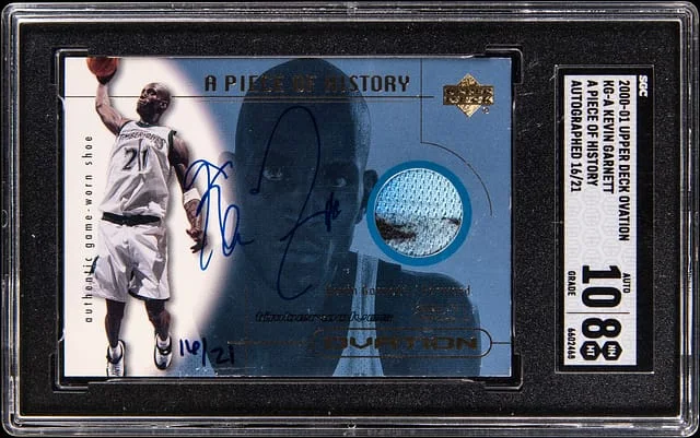 2000-01 Upper Deck Ovation Kevin Garnett A Piece of History Autograph #KG-A card image