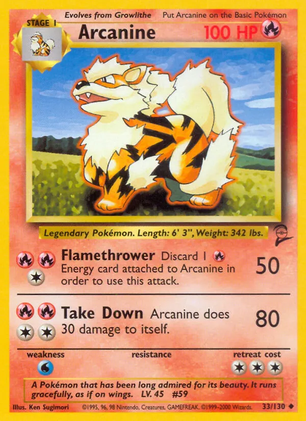 2000 Base Set 2 Arcanine Uncommon #033/130 Uncommon card image