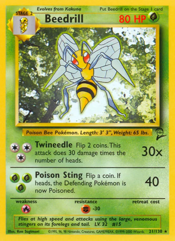 2000 Base Set 2 Beedrill Rare #021/130 Rare card image